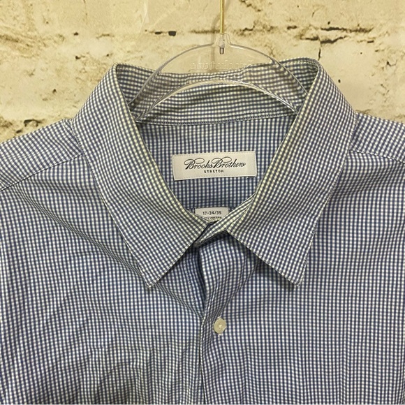 Brooks Brothers Cotton Stretch White Blue Gingham Plaid Button Up - Picture 3 of 5